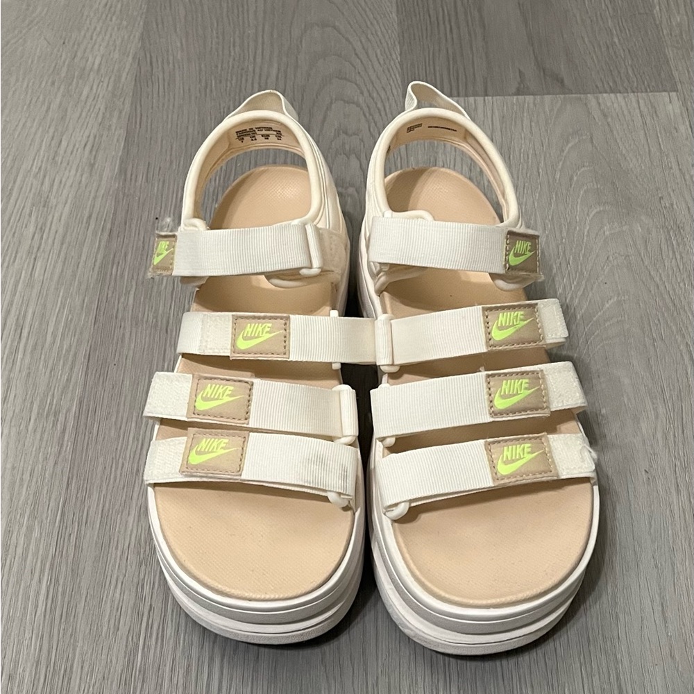 Nike Cream and Green Sandals with Velcro Straps